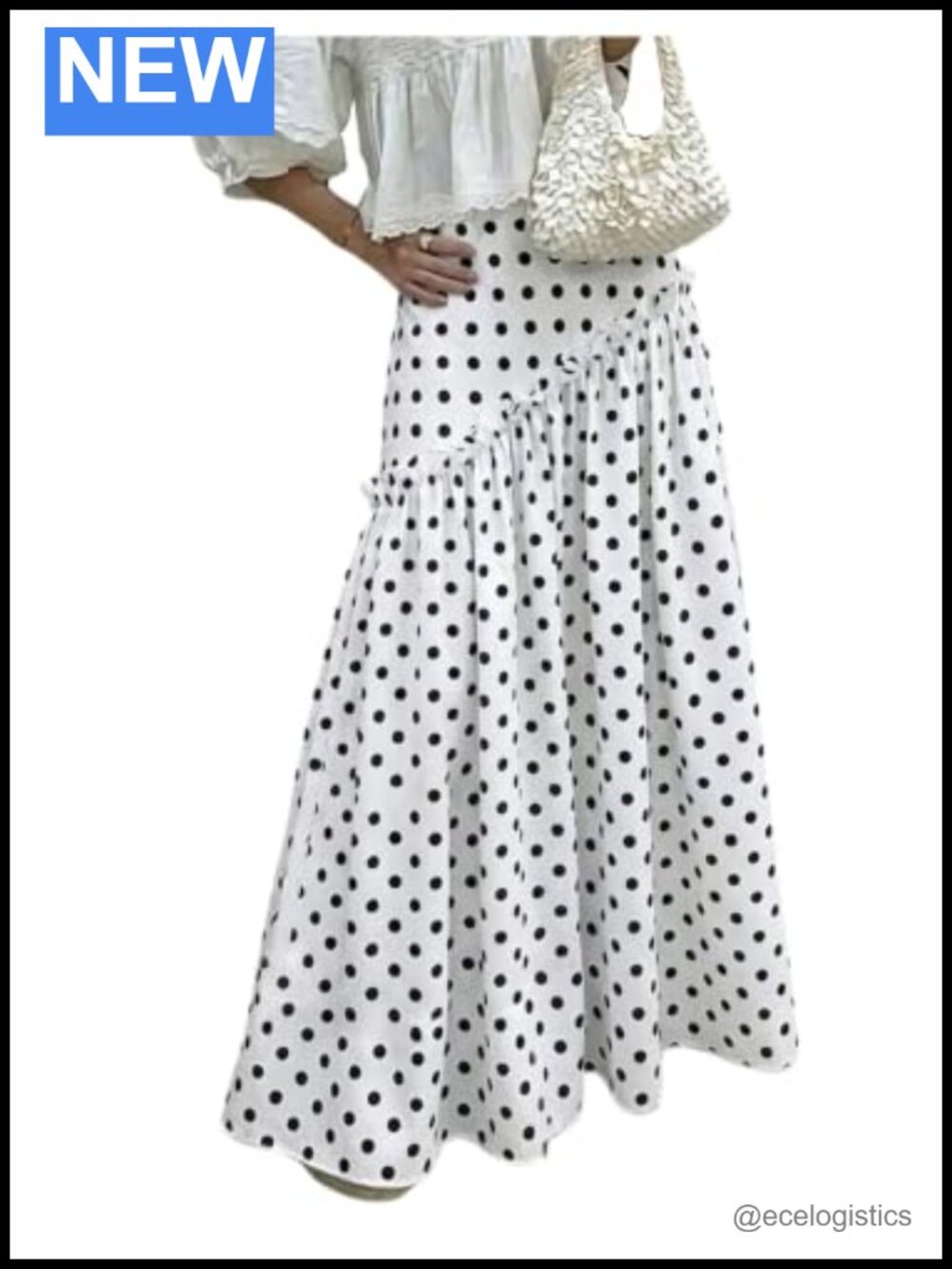 Women's Polka Dots Maxi Skirt High Waisted Ruffle A-Line Flowy Long Skirt